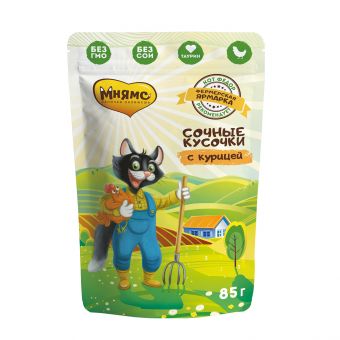 Влажный корм Мнямс сочные кусочки для кошек с курицей «Фермерская ярмарка» линия Кот Федор 85г Влажный корм Мнямс сочные кусочки для кошек с курицей «Фермерская ярмарка» линия Кот Федор 85г