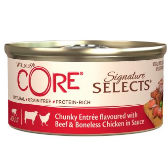Влажный корм CORE SIGNATURE SELECTS для кошек, из говядины с курицей в виде кусочков в соусе, консервы 79 г Влажный корм CORE SIGNATURE SELECTS для кошек, из говядины с курицей в виде кусочков в соусе, консервы 79 г